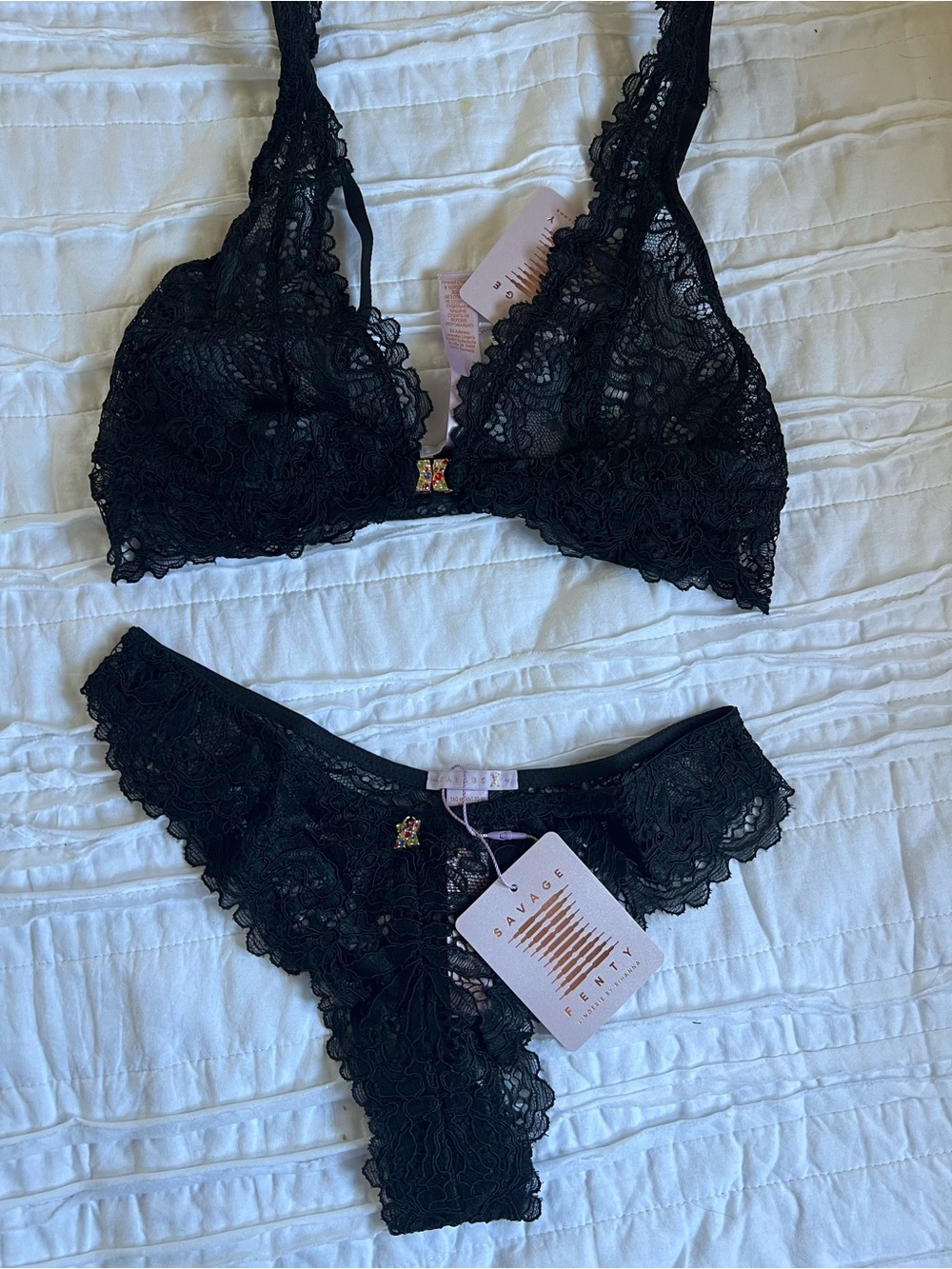 Savage X Fenty Black Lace Bralette & Bikini Set